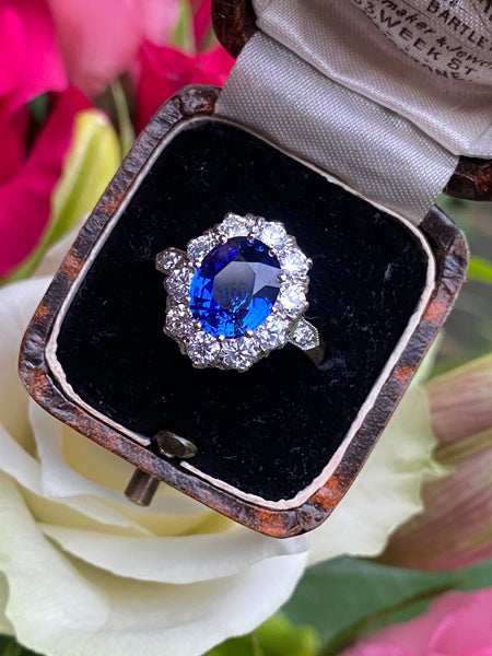 Victorian Style Sapphire and Diamond Cluster Ring 18ct Yellow Gold 1.35ct + 2.80ct
