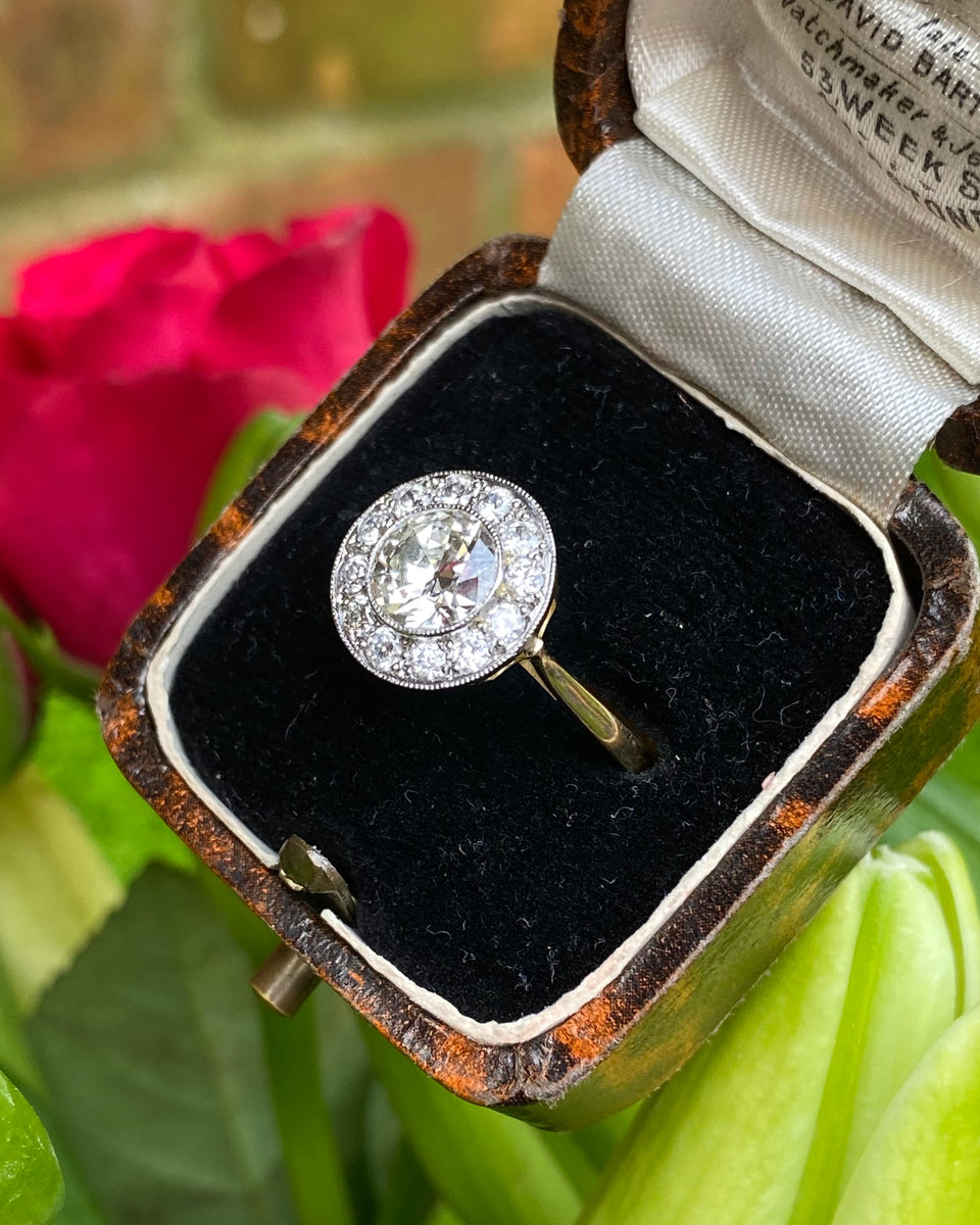 Art Deco Diamond Solitaire Target Ring 18ct Yellow Gold