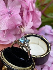 Art Deco Aquamarine and Diamond Platinum Ring 0.30ct + 1.40ct