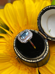 Art Deco Aquamarine and Diamond Ring Platinum 0.25ct + 0.80ct