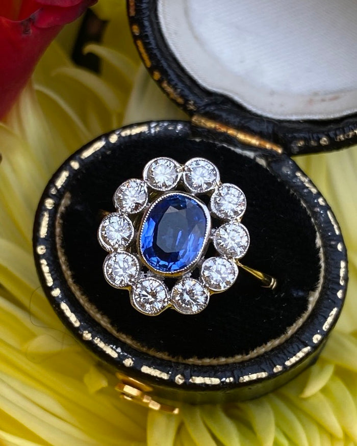 Sapphire and Diamond Cluster Ring 18ct Yellow Gold 0.90ct + 1.60ct
