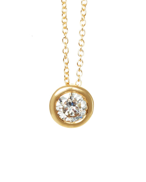 18ct Yellow Gold Diamond Solitaire Rub Over Set Pendant 0.50ct