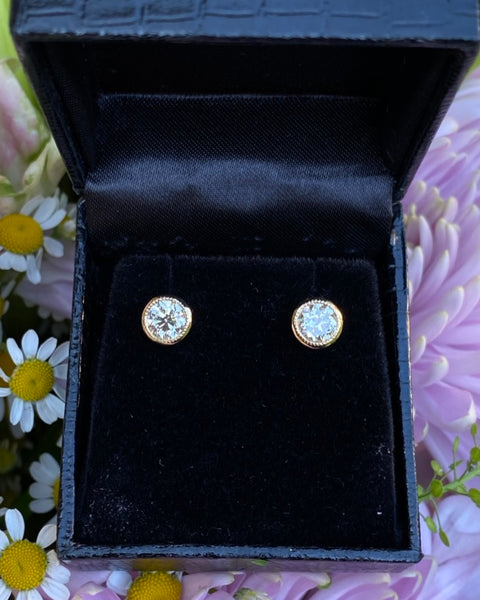 1.44ct Classic Diamond Rubover Stud Earrings 18ct Yellow Gold