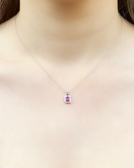 18ct White Gold Ruby and Diamond Cluster Pendant 0.45ct + 0.35ct