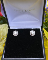 Diamond Halo Cluster Stud Earrings 18ct white gold 1.31ct