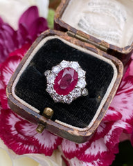 Victorian Style Ruby and Diamond Cluster Platinum Ring 1.35ct + 3.90ct