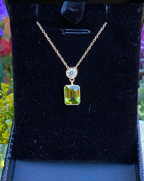 Peridot and Diamond Pendant 18ct Yellow Gold 0.30ct + 1.75ct