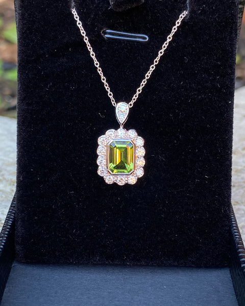 Victorian Style Peridot and Diamond Pendant 18ct White Gold 0.50ct + 1.60ct