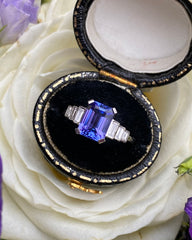 Art Deco Tanzanite and Diamond Ring Platinum 0.30ct + 1.70ct