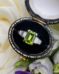 Art Deco Peridot and Diamond Ring Platinum 0.30ct + 1.70ct