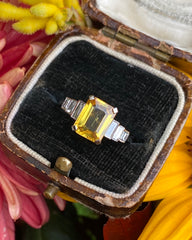 Art Deco Yellow Sapphire and Diamond Platinum Ring 0.35ct + 2.25ct