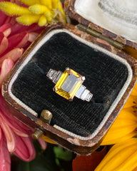 Art Deco Yellow Sapphire and Diamond Platinum Ring 0.35ct + 2.25ct