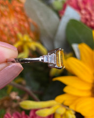 Art Deco Yellow Sapphire and Diamond Platinum Ring 0.35ct + 2.25ct