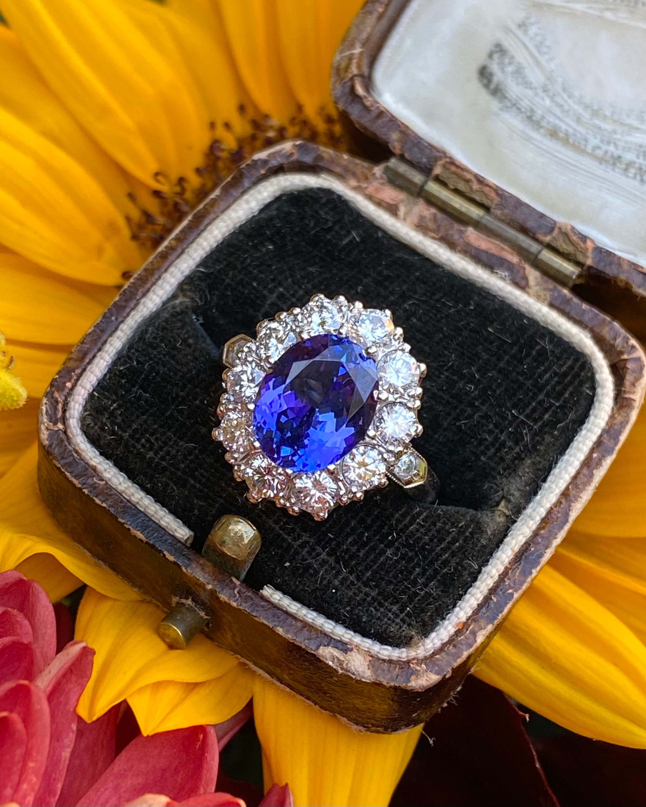Tanzanite and Diamond Cluster Platinum Ring 1.40ct + 3.0ct