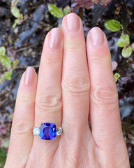 Tanzanite and Diamond Three Stone Ring Platinum 1.03ct + 5.0ct