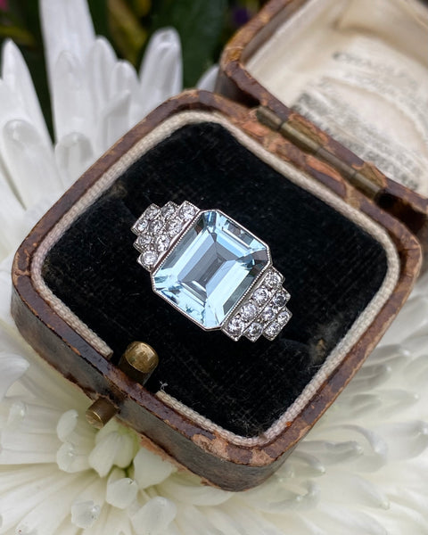 Aquamarine and Diamond Platinum Ring 0.30ct + 3.20ct