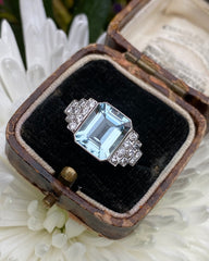 Aquamarine and Diamond Platinum Ring 0.30ct + 3.20ct