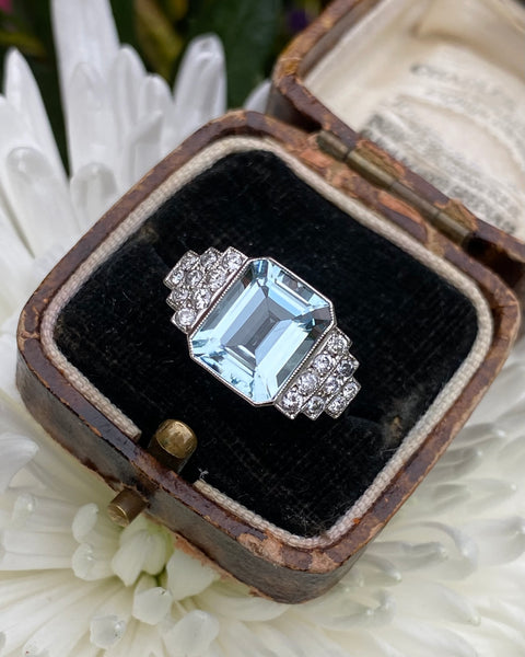 Aquamarine and Diamond Platinum Ring 0.30ct + 3.20ct