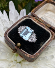 Aquamarine and Diamond Platinum Ring 0.30ct + 3.20ct