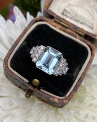 Aquamarine and Diamond Platinum Ring 0.30ct + 3.20ct