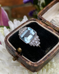 Aquamarine and Diamond Platinum Ring 0.30ct + 3.20ct