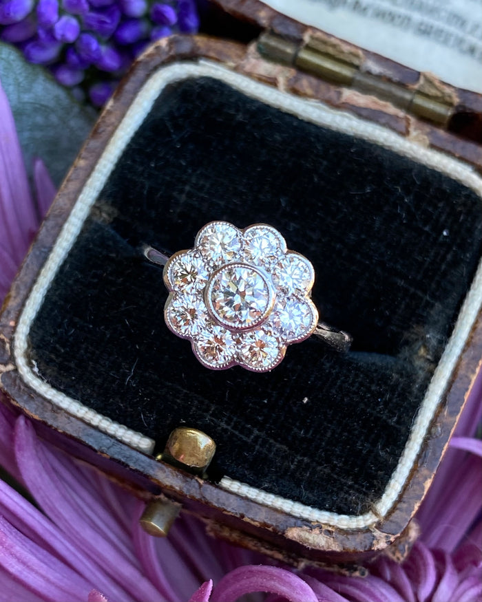 Diamond Daisy Cluster Platinum Ring 1.05ct