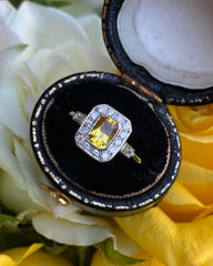 Art Deco Yellow Sapphire & Diamond Cluster Ring Platinum 0.25ct + 0.75ct