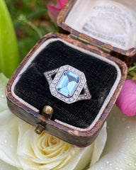 Aquamarine and Diamond Ring Platinum 0.25ct + 1.20ct