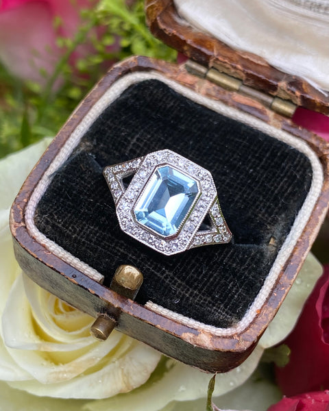 Aquamarine and Diamond Ring Platinum 0.25ct + 1.20ct