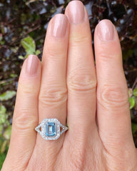 Aquamarine and Diamond Ring Platinum 0.25ct + 1.20ct