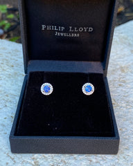 Sapphire and Diamond Cluster Earrings 18ct White Gold 0.17ct + 0.80ct