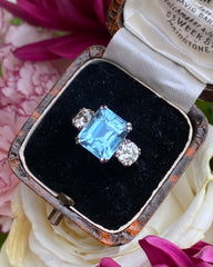 Aquamarine and Diamond Three Stone Platinum Ring 1.02ct + 3.95ct