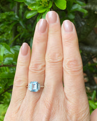 Art Deco Aquamarine and Diamond Platinum Ring 0.15ct + 1.70ct