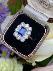 Vintage Sapphire and Diamond 18ct Yellow Gold Cluster Ring 1.60ct + 1.50ct