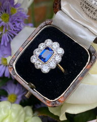 Vintage Sapphire and Diamond 18ct Yellow Gold Cluster Ring 1.60ct + 1.50ct