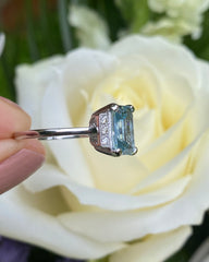 Art Deco Aquamarine and Diamond Platinum Ring 0.15ct + 1.70ct