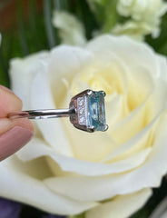 Art Deco Aquamarine and Diamond Platinum Ring 0.12ct + 1.90ct