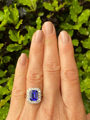 Art Deco Tanzanite and Diamond Platinum Ring 0.50ct + 2.50ct