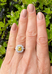 Art Deco Yellow Sapphire and Diamond Platinum Ring 0.55ct + 1.40ct