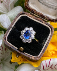 Sapphire and Diamond Cluster 18ct Yellow Gold Ring 0.85ct + 1.25ct