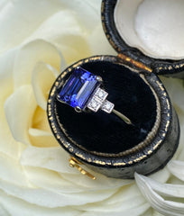 Art Deco Tanzanite and Diamond Platinum Ring 0.18ct + 2.75ct