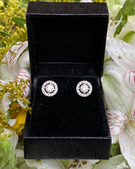 Circular Art Deco Diamond Cluster Stud Earrings 18ct White Gold 0.90ct