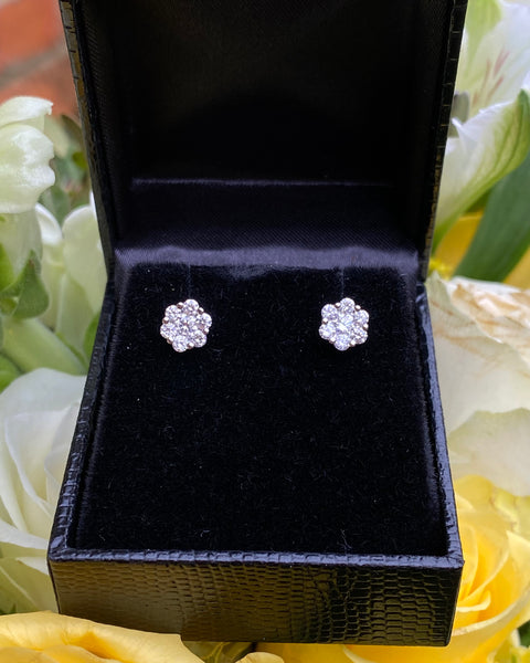 Diamond Cluster Stud Earrings 18ct White Gold 0.53ct