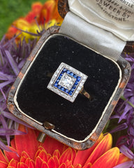 Art Deco Sapphire and Diamond Ring 18ct Yellow Gold 0.55ct + 0.50ct