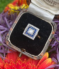 Art Deco Sapphire and Diamond Ring 18ct Yellow Gold 0.55ct + 0.50ct