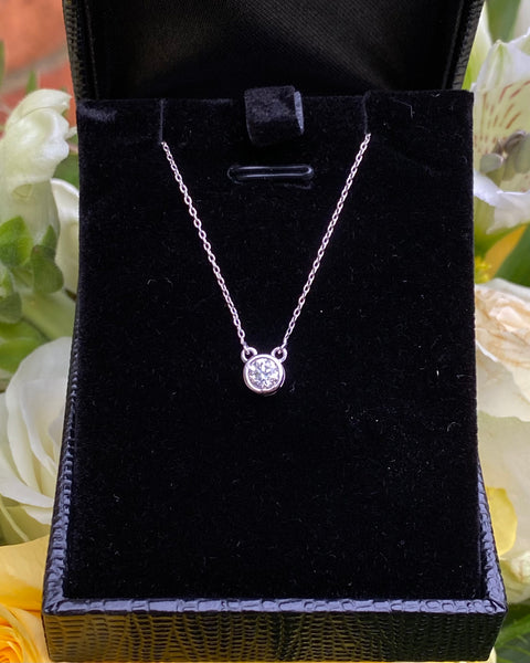 18ct White Gold Diamond Solitaire Rubover Set Pendant 0.30ct