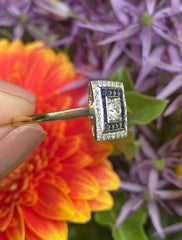 Art Deco Sapphire and Diamond Ring 18ct Yellow Gold 0.55ct + 0.50ct