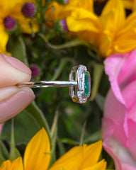 Art Deco Emerald and Diamond Platinum Ring 0.25ct + 1.0ct