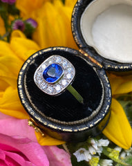 Vintage Sapphire and Diamond Cluster Platinum Ring 0.50ct + 1.20ct