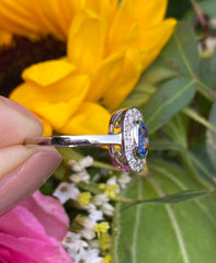 Vintage Sapphire and Diamond Cluster Platinum Ring 0.50ct + 1.20ct